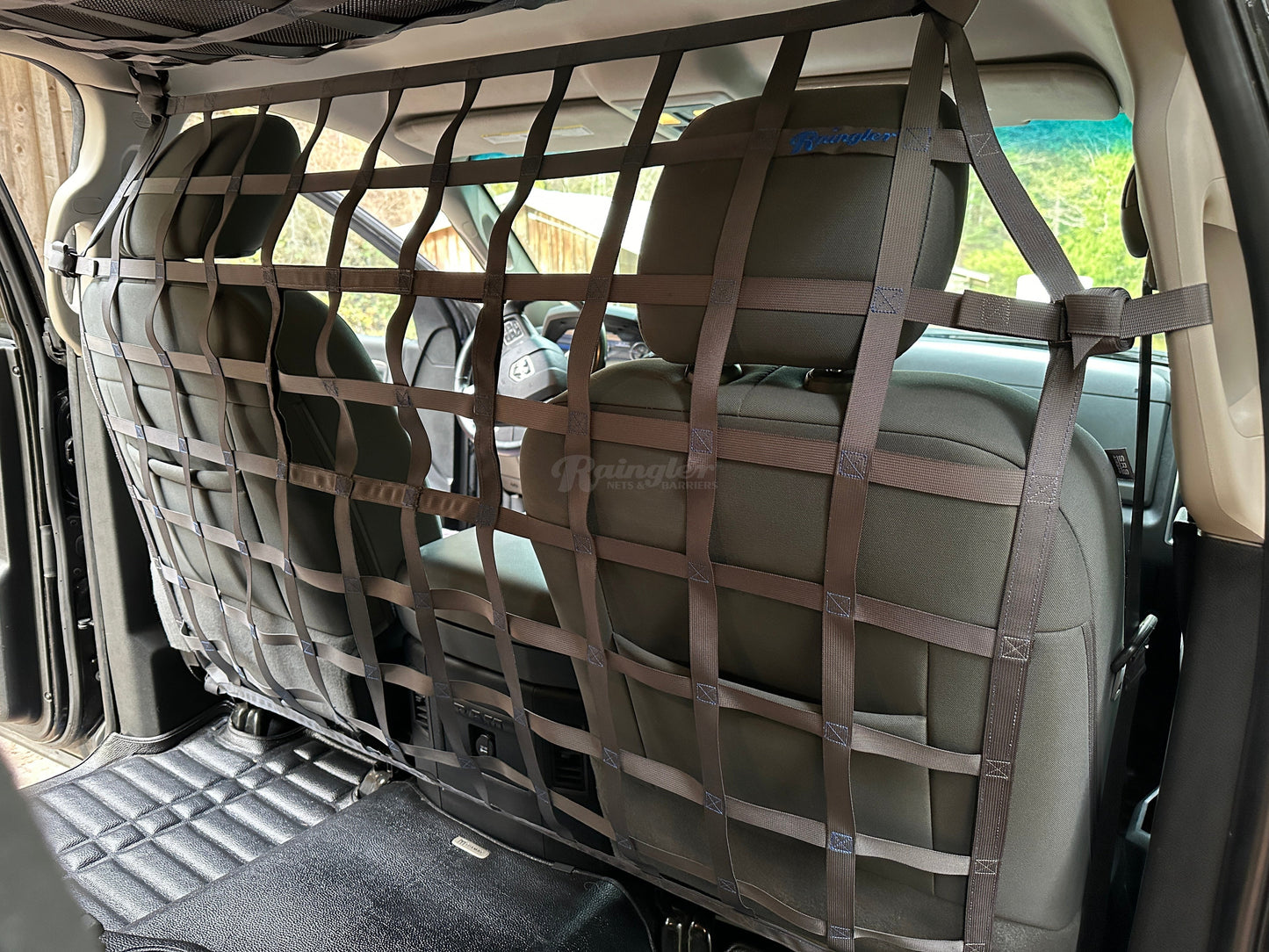 2010 - newer RAM Truck Quad, Crew and Mega Cab Behind Front Seats Barrier Divider Net-Raingler