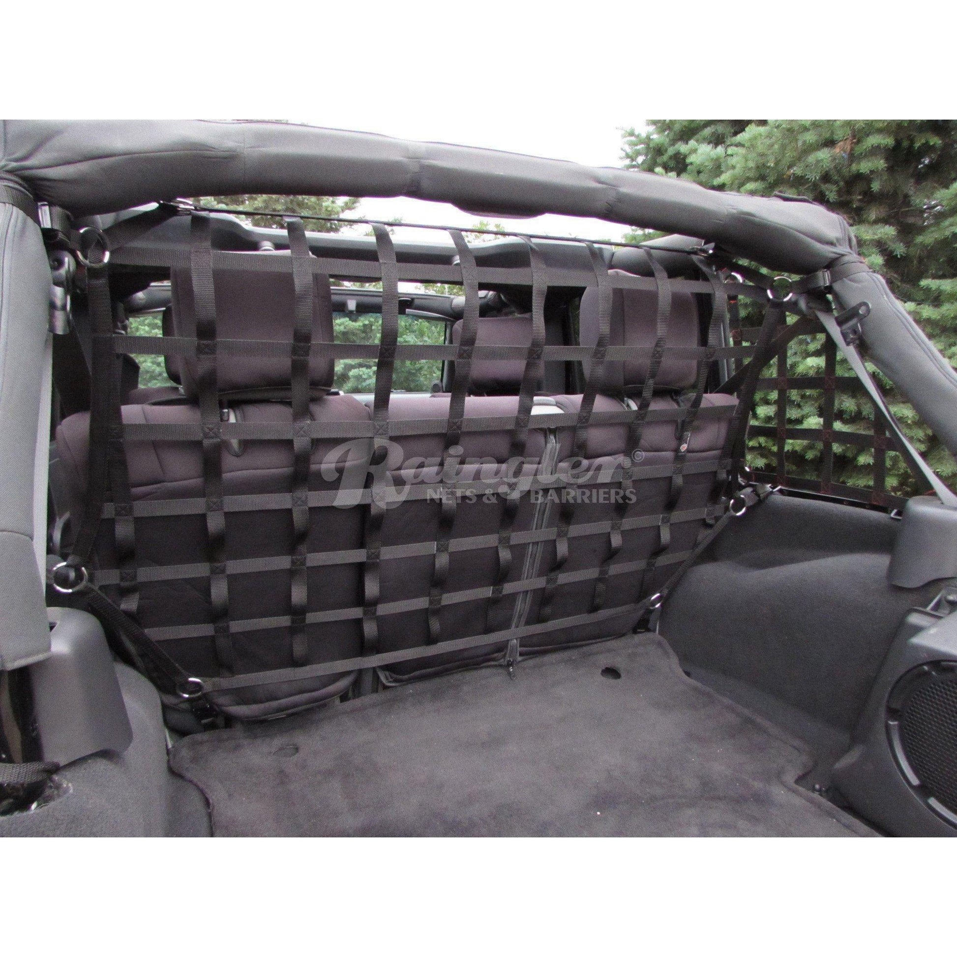 2007 - 2018 Jeep Wrangler JKU 4 Door Behind Front or 2nd Row Seats Barrier Divider Net - Dual Position-Raingler