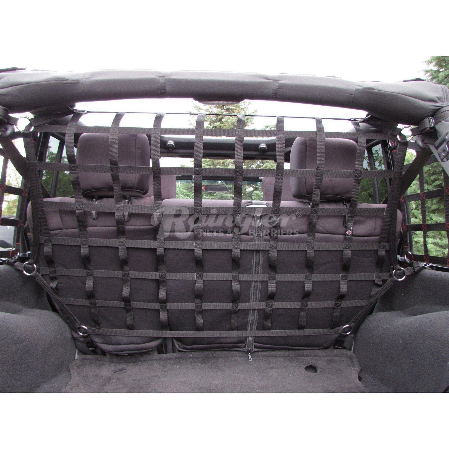 2007 - 2018 Jeep Wrangler JKU 4 Door Behind Front or 2nd Row Seats Barrier Divider Net - Dual Position-Raingler