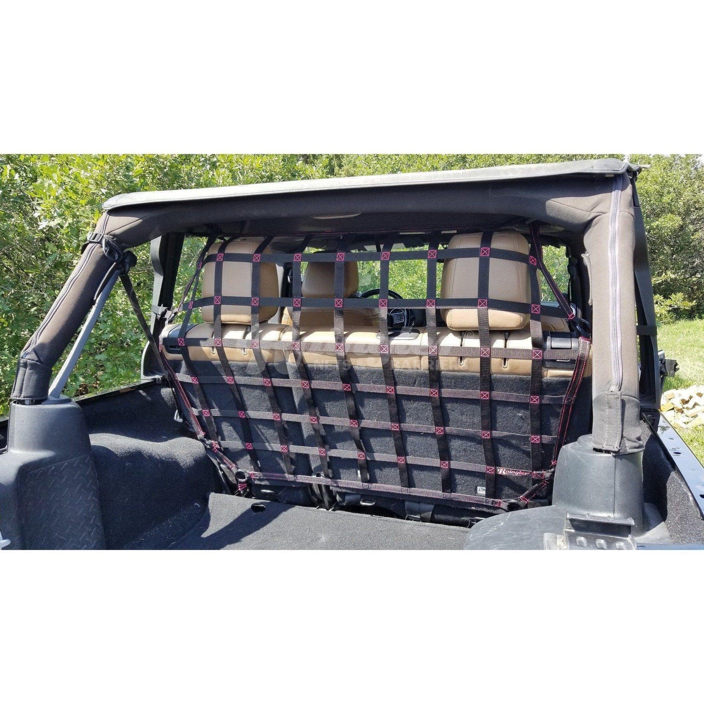 2007 - 2018 Jeep Wrangler JKU 4 Door Behind Front or 2nd Row Seats Barrier Divider Net - Dual Position-Raingler